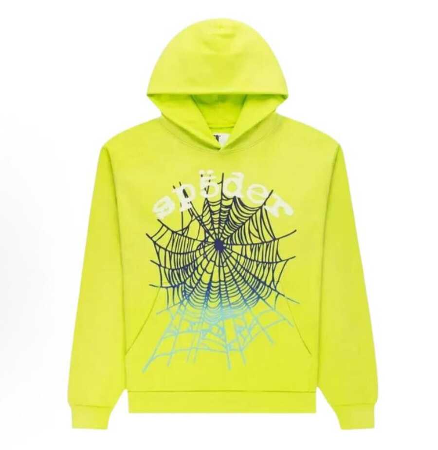 SP5DER Hoodie Spider Print Streetwear Unisex Oversized ,Sweatshirt For Men Women - 青檸色 - 查看 1