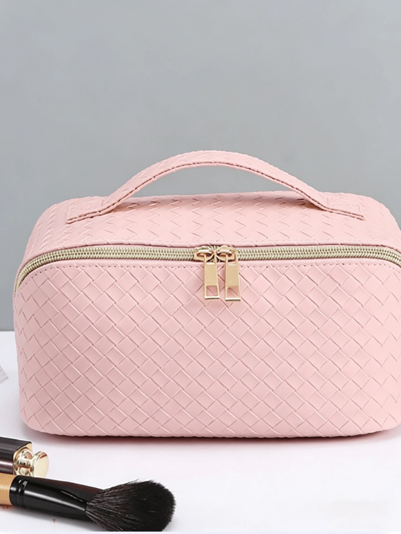 防水PU皮革化妆包，化妆品收纳包，便携式洗漱包，防水PU护肤包，大容量双层带隔层的化妆包，宽敞的带隔层的洗漱包，化妆旅行包，美容院装饰，厨房用品，浴室装饰，情人节礼物，伴娘礼物，生日礼物，圣诞礼物，旅行必备，女性旅行必备 - 彩色 - 查看 1