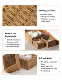 Desktop Storage Box, Coffee Table Storage Box, Entryway Cabinet Storage Box, Vanity Storage Box, Office Supplies Storage Box, Cosmetic Storage Basket, Storage Box - Wood Color - View 3
