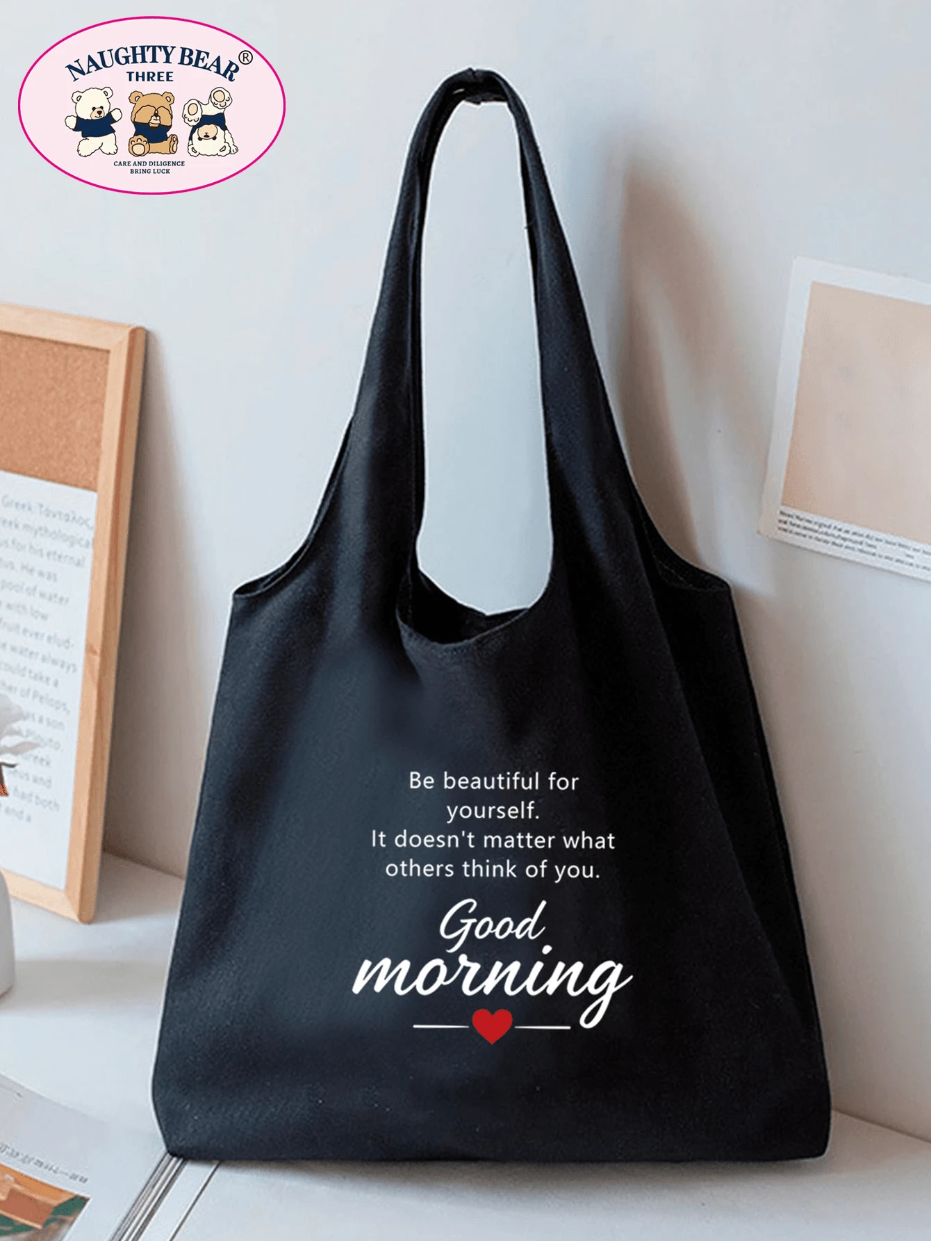 时尚简约百搭字母印花女士手提包 - 黑色 - 查看 1