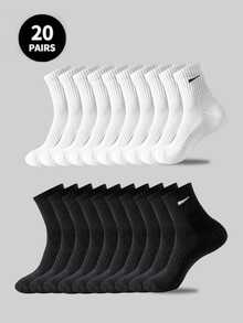 5pcs/10pcs/20pcs Men's Casual Socks, Mid-Calf Socks, White Socks, Winter Socks, Black Socks, Sports Socks, 2 Styles Available - Type a - View 5