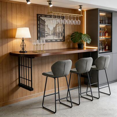 jiexi Modernes Barhocker 3er-Set, Stehhocker aus PU-Leder mit geschwungener Rückenlehne und Fußstütze, grauer Bezug mit schwarzem Metallgestell, 85 cm hoch, Tragkraft bis 136 kg, ideal für Kücheninseln und Bars.