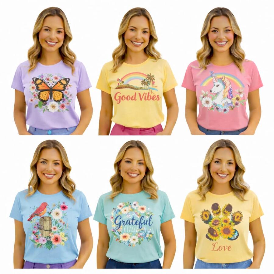 Kit 4 T-shirt Feminina Sortidas Básicas Casuais Malha Premium Sortidas