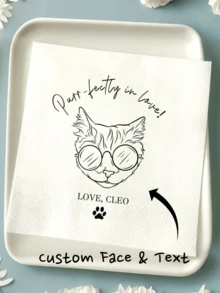 20/ 40pcs Custom Face, Text, And Name Napkins, Personalized Wedding Napkins, Disposable Decorative Napkins For Pet's Birthday, Wedding Banquet, Napkins Perfect For Engagement Party, Wedding, And Other Occasions, To Use And Touch, Ideal For Party And Birthday Decorations, Customized Party Napkins - White - View 1