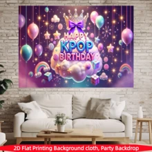 1pc 2D K-Pop Themed Birthday Celebration Backdrop Curtain, Made Of Polyester Fabric, Suitable For Living Room, Bedroom, Office, Birthday, Anniversary, Home Decor, Indoor/Outdoor Party, Photography Background, K-Pop Themed Birthday Party Supplies - Multicolor - View 9