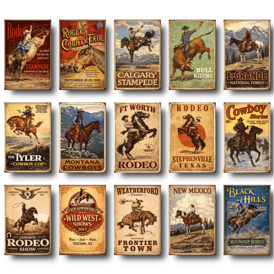 Kit 15 Placas Quadros Decorativos Retrô Country Cowboy Vintage