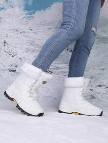 女士系带中筒雪地靴，中筒冬季鞋，户外休闲运动靴，百搭休闲鞋，适合冬季旅行 - 白色 - 查看 4