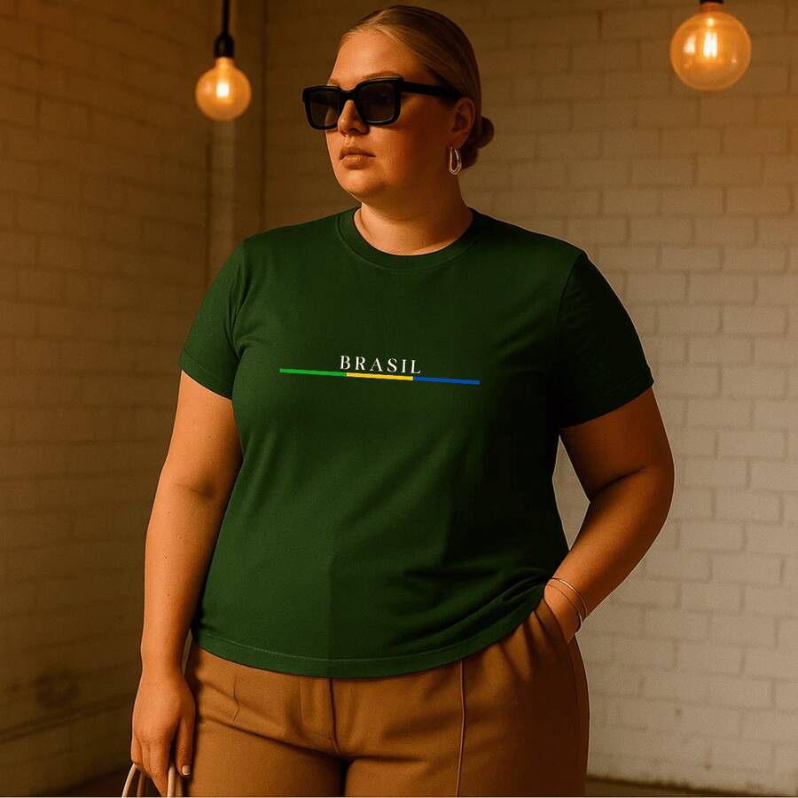 Women's Plus Size Printed T-Shirt Brazil Cup Brazilian Championship 100% Premium Cotton Summer Gym Workout Blouse Brazilian Shirt - xanh quân đội - Xem 1