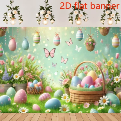 2D Flat Banner 1 Piece Of Vibrant Polyester Background Cloth For Spring Scenery Easter Egg Basket, Suitable For Family Gatherings, Weddings, Birthdays, Christmas, Thanksgiving, Autumn, Entrance, Room Decoration, Easy To Hang, Reusable