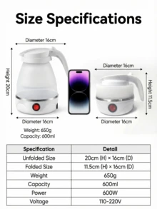 SOKANY This Foldable Electric Kettle Features Automatic Shut-Off And Dry-Boil Protection, 600W Rapid Boiling, And A 304 Stainless Steel Construction. It Is A Portable Travel Electric Kettle With An Ergonomic Handle And Anti-Spill Lid. Its Compact Design Is Suitable For Home, Office, Camping, And Travel Use. - White - View 4