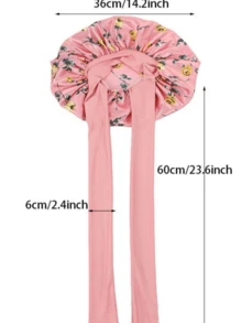 新款时尚印花缎带睡帽，护发帽，缎面圆帽，带蝴蝶结的头饰 - 粉色 - 查看 6