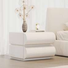 Italian Leather Nightstand, Cream White Bedside Table With Drawer, Minimalist Solid Wood Storage Cabinet For Small Spaces, Modern Bedroom Furniture With Soft Closing For Room Decor,Mesa De Noche,Bedroom Furniture,Night Stand - 白色 - 查看 3