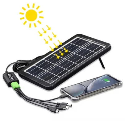 BOSSNEY 5 En1travel Panel Solar De Carga Rápida De Emergencia Panel de carga solar portátil 12 W,Sistema solar compacto, multiinterfaz, para acampadas al aire  viajes por carretera, carga rápida de emergencia Soporte plegable universal para teléfono, sistema de carga móvil Fuente de alimentación solar de voltaje estable"