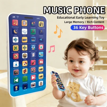 儿童教育多功能学习手机，带音乐和灯光的婴儿玩具，逼真的手机造型，适合儿童，婴儿必备品，男孩女孩圣诞礼物（含USB充电线）