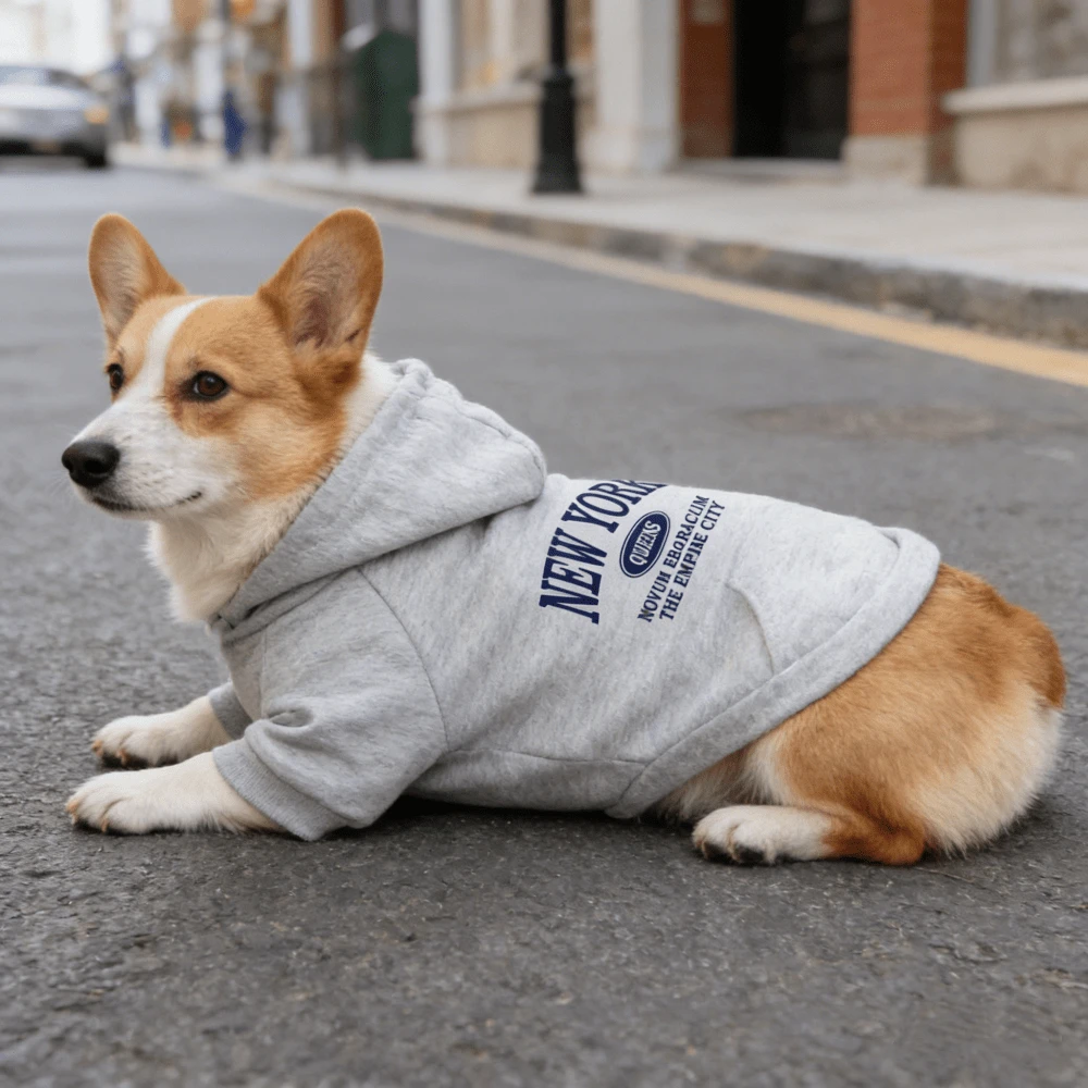 1pc Letter Print Dog Hoodie, Pocket Style Pet Warm Hooded Sweatshirt, Suitable For Small And Medium Dogs, Cat Clothing - Grey - View 1