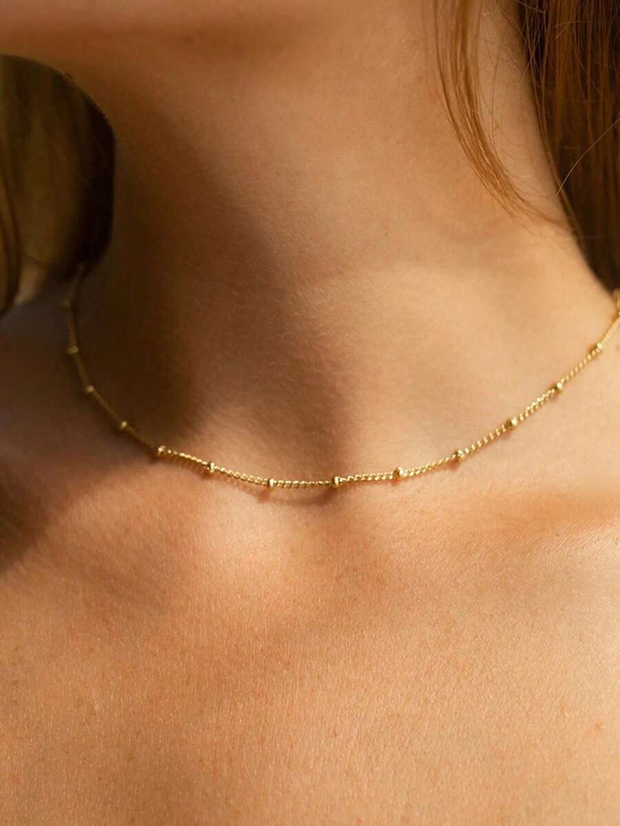 1 chiếc vòng cổ hạt hình xương rắn bằng thép không gỉ tối giản, vòng cổ trang trí đeo hàng ngày dành cho nữ. - Vàng - Xem 1