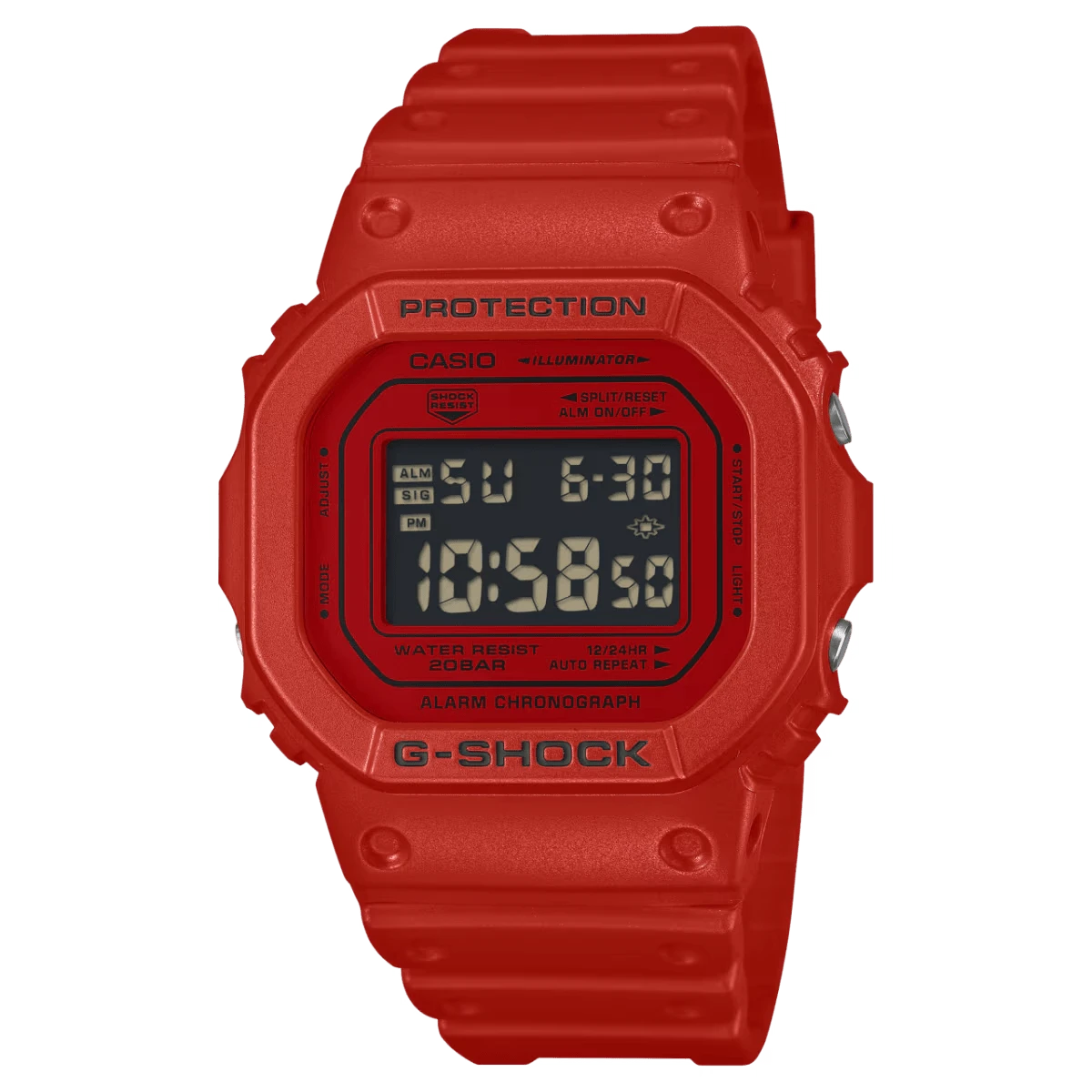 Casio 卡西欧 G-SHOCK 火焰红手表，防震 200 米防水经典方形运动男士腕表 GZXDW-5600RRB-4 - 均碼 - 查看 1