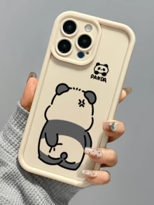 1pc White Panda Silhouette Minimalist Full Coverage TPU Shockproof Phone Case Compatible With IPhone 17, 16, 15, 14, 13, 12, 11 Pro Max, Air, And Series - Multicolor - View 4