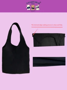 Fashionable Canvas Tote Bag With Letter Print - Black - View 7