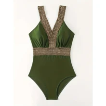 Women's One Piece Swimsuit Crisscross Tummy Control Bathing Suit - Front Crossover Swimwear Green Size 8-14 - 多色48 - 查看 2