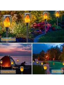 12个/8个/6个/4个/2个装防水太阳能户外火焰火炬灯，12个LED灯泡，火焰闪烁，万圣节户外装饰灯，适用于圣诞节、万圣节、花园、庭院、露台，自动开关