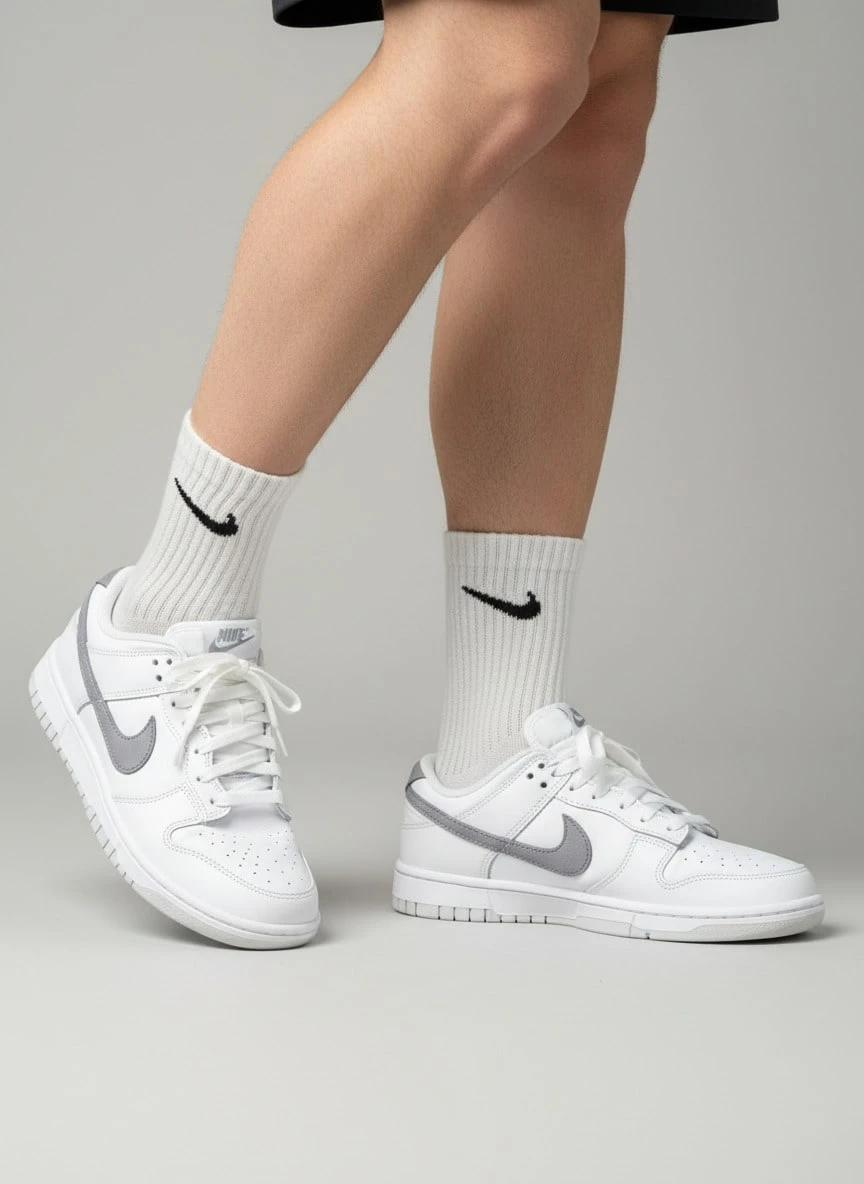 Nike Dunk LOW 舒適休閒 薄底 防滑耐磨 低筒 板鞋 男款 白灰 - 白灰色 - 查看 1