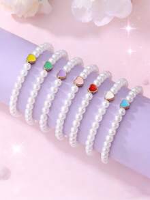 7pcs/Set Fashionable & Elegant Heart Pearl Bracelet Set - Multicolor - View 9