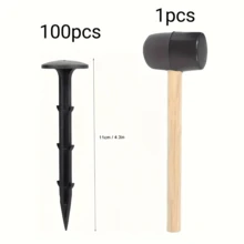 一套花园地钉（100颗地钉+1把锤子），耐用防锈景观钉，用于除草、隔热布、遮阳网、地板覆盖物，钩扣式固定，适用于室内外园艺工具 - 黑色 - 查看 14