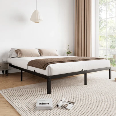 Heavy Duty Metal Bed Frame, Noise-Free Steel Slats With Anti-Slip Support, Strong Bearing Capacity Bed Frame With Under Bed Storage, No Box Spring Needed, For Apartment, Dorm, Small Space