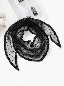 1pc Women's Summer New Black & White Lace Polka Dot Cute Headscarf, Triangular Scarf, Hair Band, Wedding Hair Accessory - Multicolor - View 12