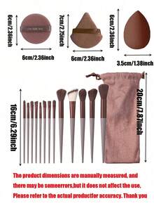 13件套化妆刷套装，柔软蓬松，包含粉底刷、散粉刷、眼影晕染刷、化妆包和海绵，是送给化妆新手的绝佳礼物，随机棕色系。化妆刷采用柔软纤维材质，方便携带。 - 彩色 - 查看 5