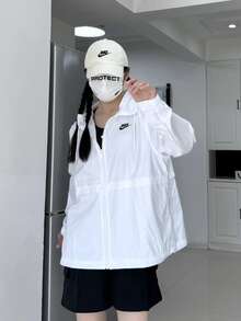 Nike Sportswear Logo刺繡雙拉鍊魚骨開襟短版夾克 - 白色 - 查看 10