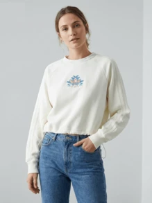 Adidas Originals X FEIFEI RUAN Collaboration Classic Three-Stripe Crewneck Cropped Sweatshirt, Women's, White. - Ivory - View 2