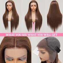 200 Density HD Lace Front Wigs Human Blended Hair 13x4 13x6 5x5 Straight Human Frontal Hair Glueless Wigs For Women Pre Cut Pre Plucked With Baby Hair 4# Chocolate Dark Brown Color 24 Inch - Brown - View 3