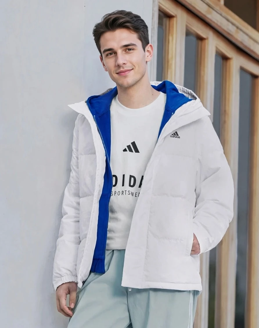 Adidas Regular Daily Logo Print Long-Sleeve Hooded Puffer Jacket For Men