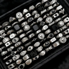 Bộ 20 chiếc nhẫn hình đầu lâu và rắn phong cách Punk cổ điển, trang sức dự tiệc hình động vật và nhện phong cách Gothic dành cho cả nam và nữ. - 20 chiếc nhẫn hình đầu lâu hình học hỗn hợp bằng bạc - Xem 1
