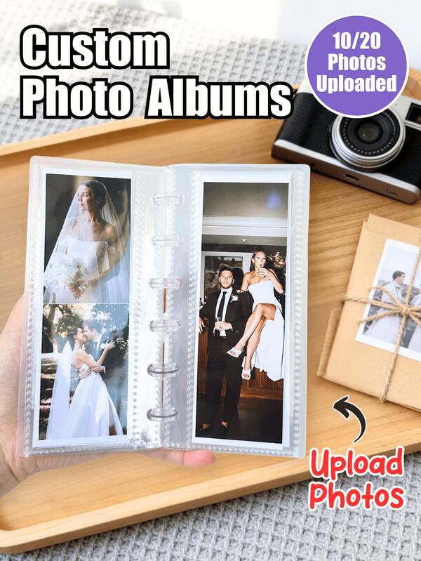 1pc Customizable Personalized Photo Album, Holds 10/20 Photos, Wedding Commemorative Collection Album, Perfect Gift For Newlyweds, Engaged Couples, Anniversary, Lovers, Romantic Wedding Ceremony Souvenir, Bridal Shower Party Commemorative Album, Customizable Photo Scrapbook