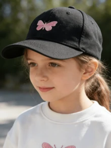 儿童蝴蝶刺绣棒球帽，时尚百搭遮阳帽，春夏款，1顶 - 1PC - 查看 3