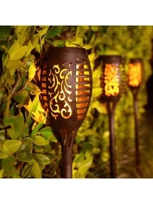 12个/8个/6个/4个/2个装防水太阳能户外火焰火炬灯，12个LED灯泡，火焰闪烁，万圣节户外装饰灯，适用于圣诞节、万圣节、花园、庭院、露台，自动开关