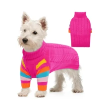 1pc Dog Winter Sweatshirt, Warm Knitwear For Medium To Large Dogs, Elastic Dog Winter Jacket, Pet Cold-Proof Sweatshirt, Dog Hoodie, Classic Cable Knit Sweatshirt - Rose Red - View 13