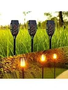 12个/8个/6个/4个/2个装防水太阳能户外火焰火炬灯，12个LED灯泡，火焰闪烁，万圣节户外装饰灯，适用于圣诞节、万圣节、花园、庭院、露台，自动开关