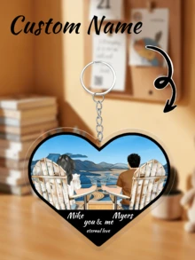 定制情侣祝福语亚克力钥匙扣，个性化钥匙扣，情侣钥匙扣，情人节礼物，生日礼物，周年纪念礼物，情侣礼物，家居装饰，纪念品，可爱，高品质，生日礼物，结婚纪念日纪念品 - 彩色 - 查看 1