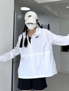 Nike Sportswear Logo刺繡雙拉鍊魚骨開襟短版夾克 - 白色 - 查看 9