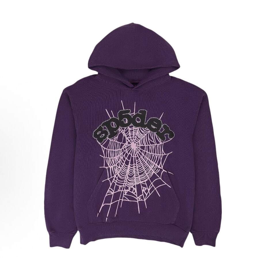 SP5DER Spider Worldwide Tracksuit Hoodie Set Cobweb Spider Style, Letter Print, Hip Hop Hoodie Set,Long Sleeve Fashion Sweatshirt, Hoodie Pant Casual Tracksuit Long Sleeve Athletic Suit, Couple MatchingDesign, Designed For Both Men And Women.Sportswear Set - Purple/hoodie - 查看 1