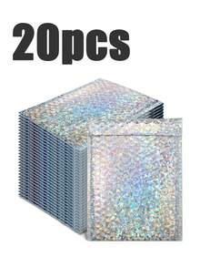 10/20/30/40/50pcs Metal Bubble Mailers, Holographic Bubble Envelopes, Polyethylene Padded Envelopes, Waterproof Self-Seal Shipping Bags, Foil Glitter Glamour Shipping Envelopes, Holographic Cushion Envelopes, Suitable For Books, Clothes, Cosmetics, Jewelry, Silver - Multicolor - View 11