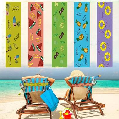 5pcs Elastic Beach Chair Towel Straps, Vibrant Tropical Print - For Swimming Pool, Vacation, Summer Accessories, Towel, Bedsheet Fastener, Beach Towel, Beach Accessories, Travel Accessories, Swimming Gear, Thick & Durable, Printed Design, Suitable For Outdoor Camping, Camping Gear, Swimming Pool Accessories, Cruise Wheelchair, Hawaii, Travel Storage, Outdoor Activities, Camping Equipment, Seaside, Women's Gift, Men's Gift, Personalized Gift