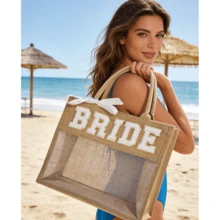 Bride Transparent Tote Bag, Beach Pool Country Boho Destination Wedding Engagement Bachelorette Party Weekend Bridal Shower Tropical Honeymoon Gift Future Mrs. Gift (Tote Bag Only) - Natural - View 5
