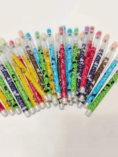 6支/12支装创意马赛克自动铅笔，颜色和款式随机（6支/包），卡通铅笔，内含9个笔尖，高品质创意学生文具，绘画套装，办公签名用品