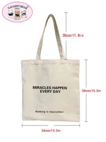 Slogan Graphic Canvas Shopper Bag School Bag For Graduate, Teen Girls, Freshman, Sophomore, Junior & Senior In College, University & High School, Perfect For Outdoors ,Travel & Back To School - Beige - View 3