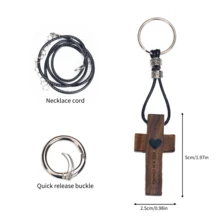 3 In 1 Wooden Cross Stress Relief Gifts Cross Charms God Is In Control Pocket Small Cross Christmas Gift Jesus Keychain Wooden Cross Fidget - Brown - View 8